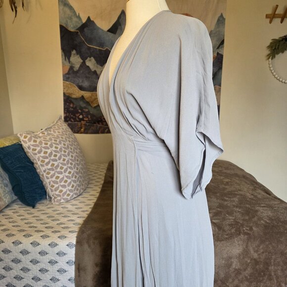 Reformation Winslow Wrap Maxi Dress Fog Gray Size S Kimono Sleeve Boho Long Gown - Picture 4 of 16